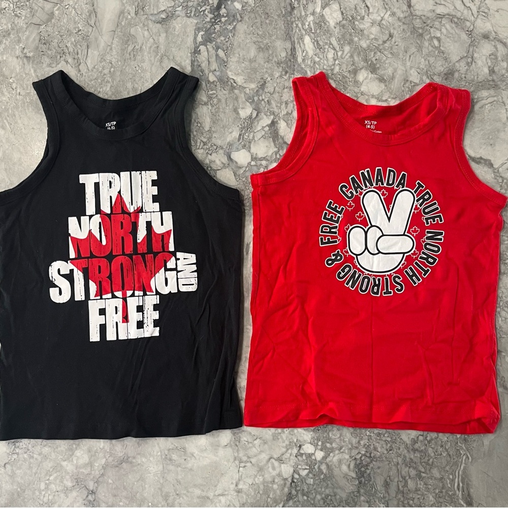 Kids Canada Themed Tank Tops - Black & Red size xo 4-5